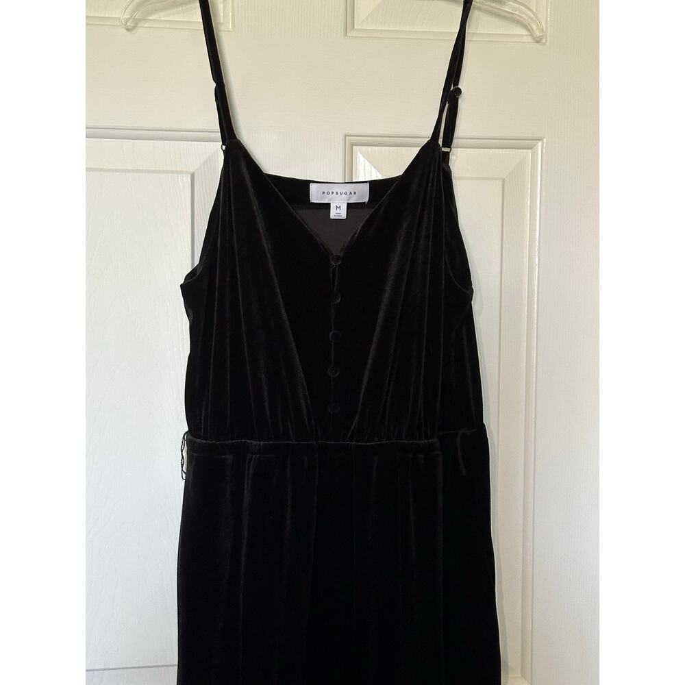 Popsugar Velvet Cropped Wide-Leg Jumpsuit Jet Black Women's Size M NWOT $68 - Picture 4 of 12